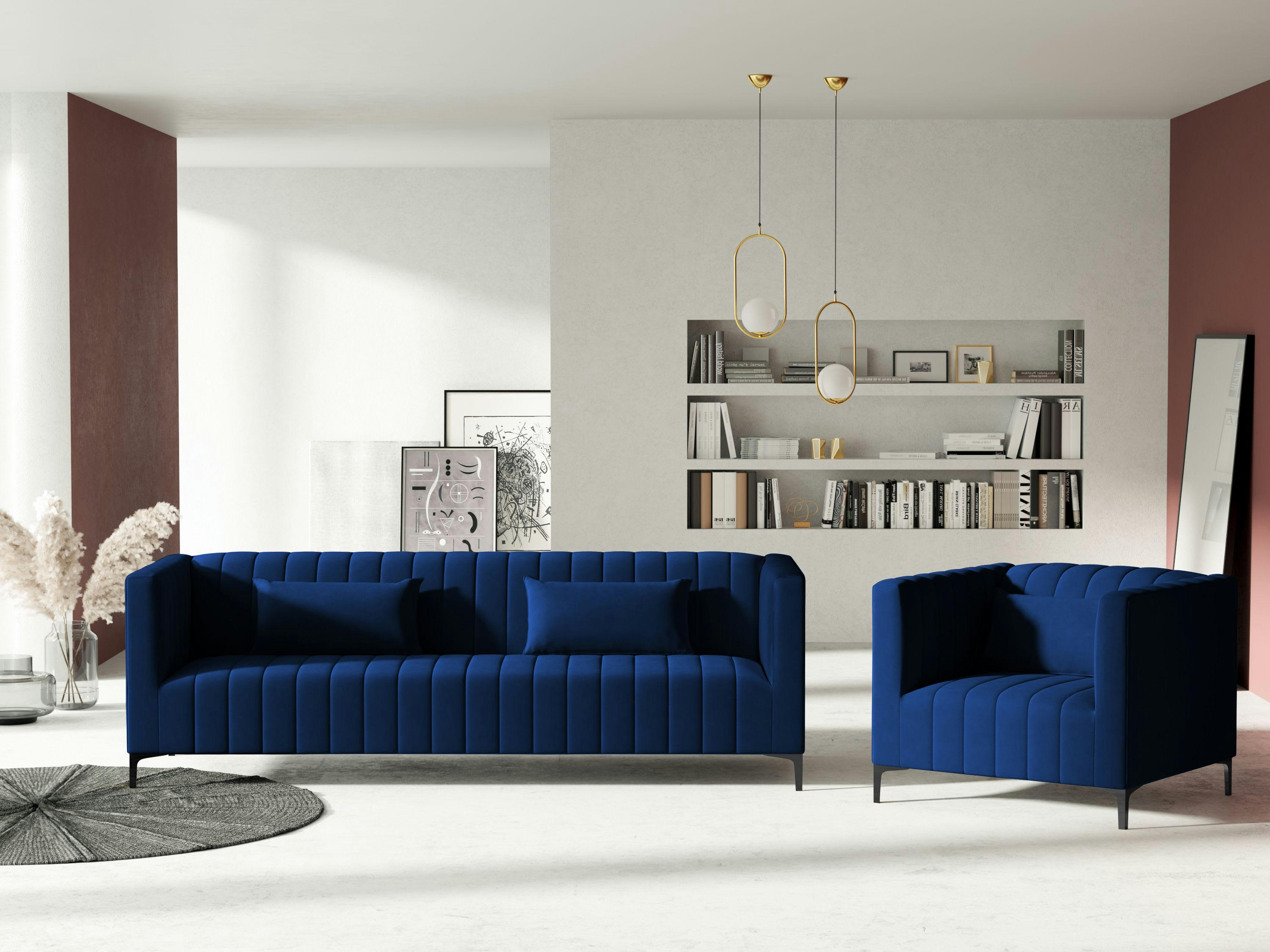 ANNITE - Canapé 3 places en velours bleu roi