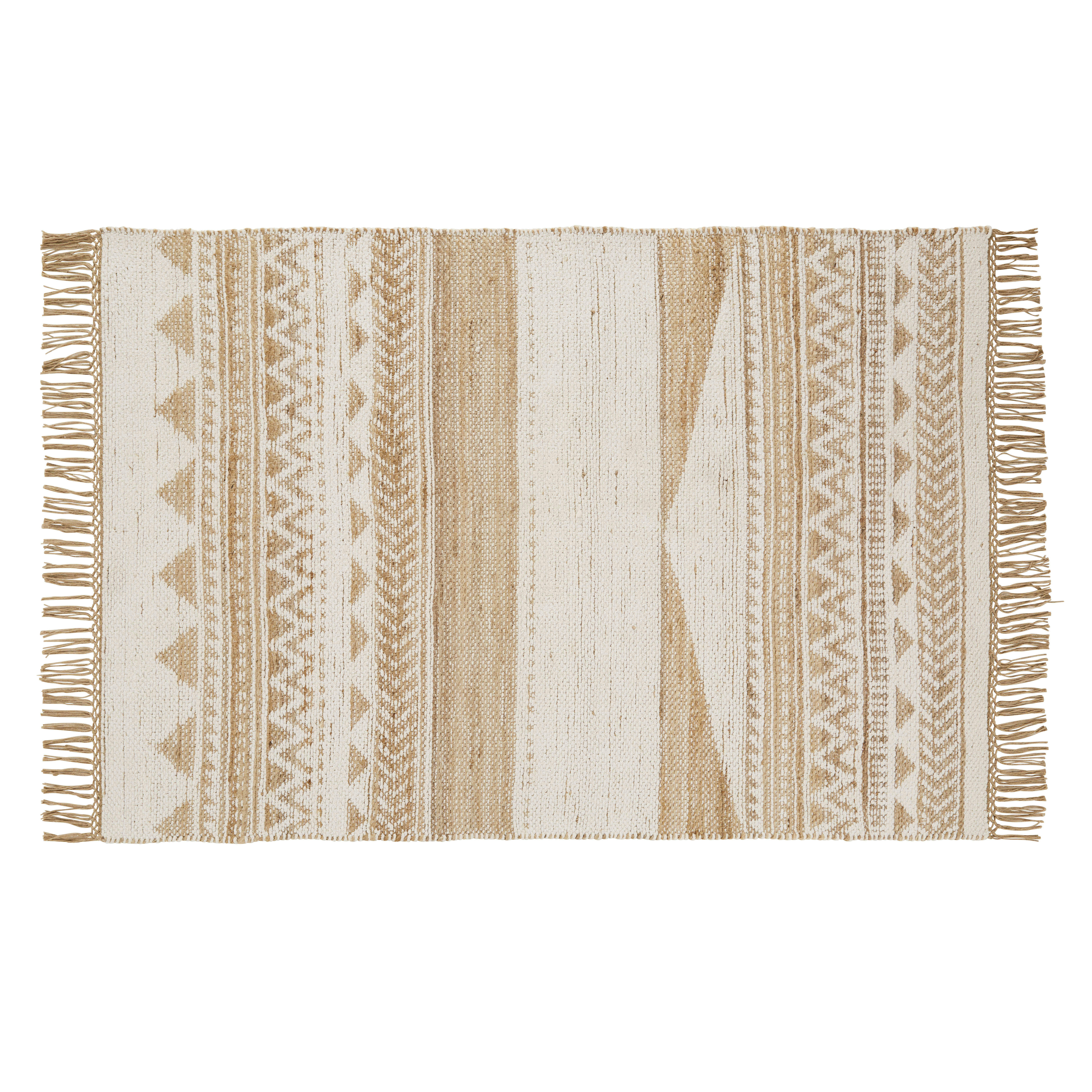 CAYON - Tapis en coton et jute tissés motifs graphiques marron noisette 120x180