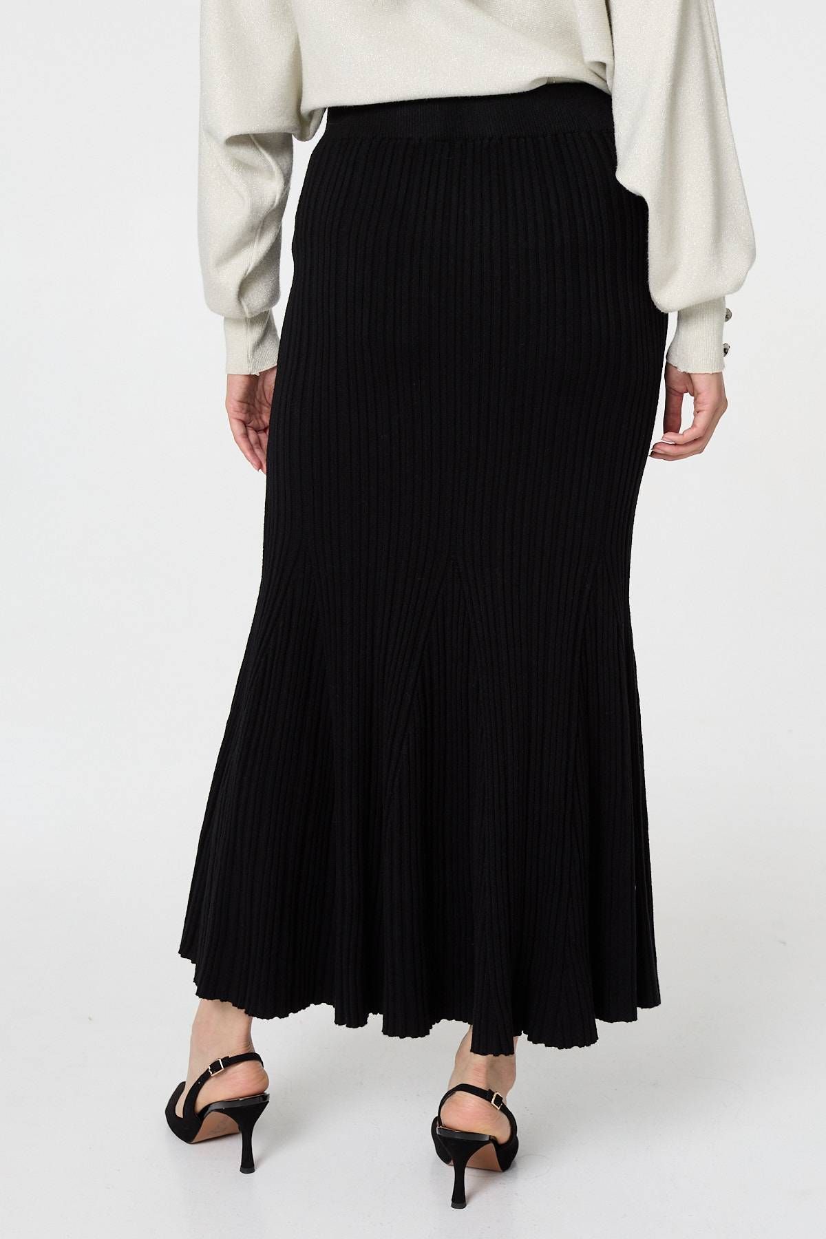 Izabel London Stripe Pleated Texture Knit Maxi Skirt