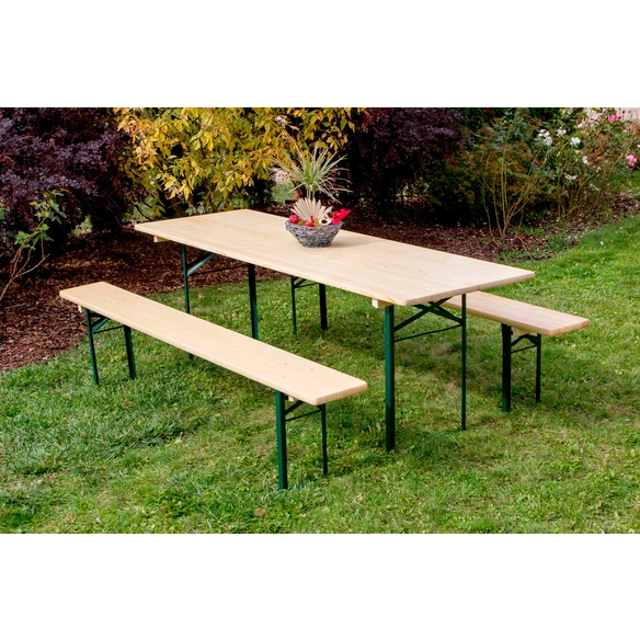 Bierzeltgarnitur, 3-teilig, 1 x Tisch (70 x 220 cm)   2 x Bänke, , klappbar, Fichtenholz