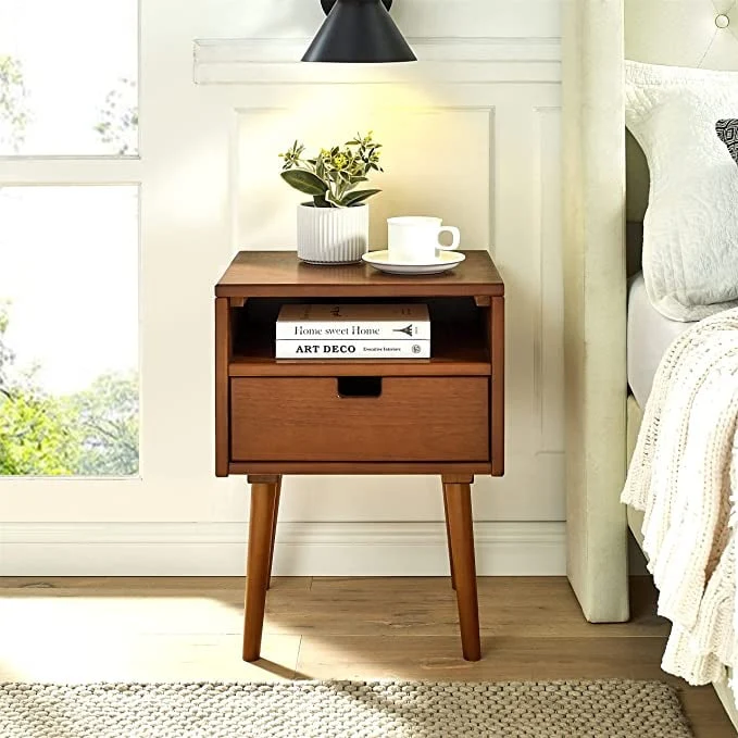 MUSEHOMEINC Mid Century Modern Wood Nightstand for Bedrooms with Storage Drawer and Shelf, End Table for Living Room