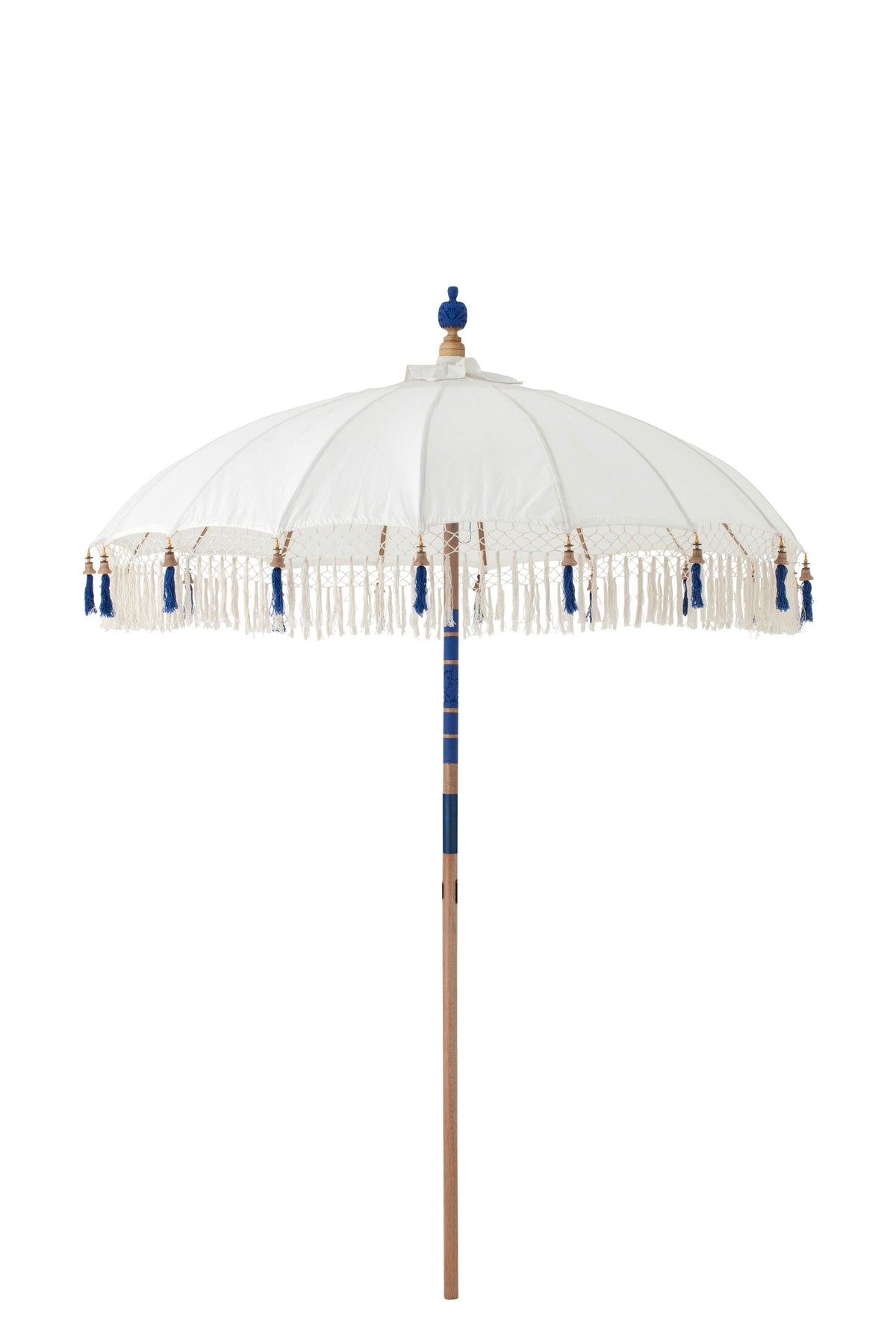 J-Line parasol Flavie - hout/katoen - ecru/blauw