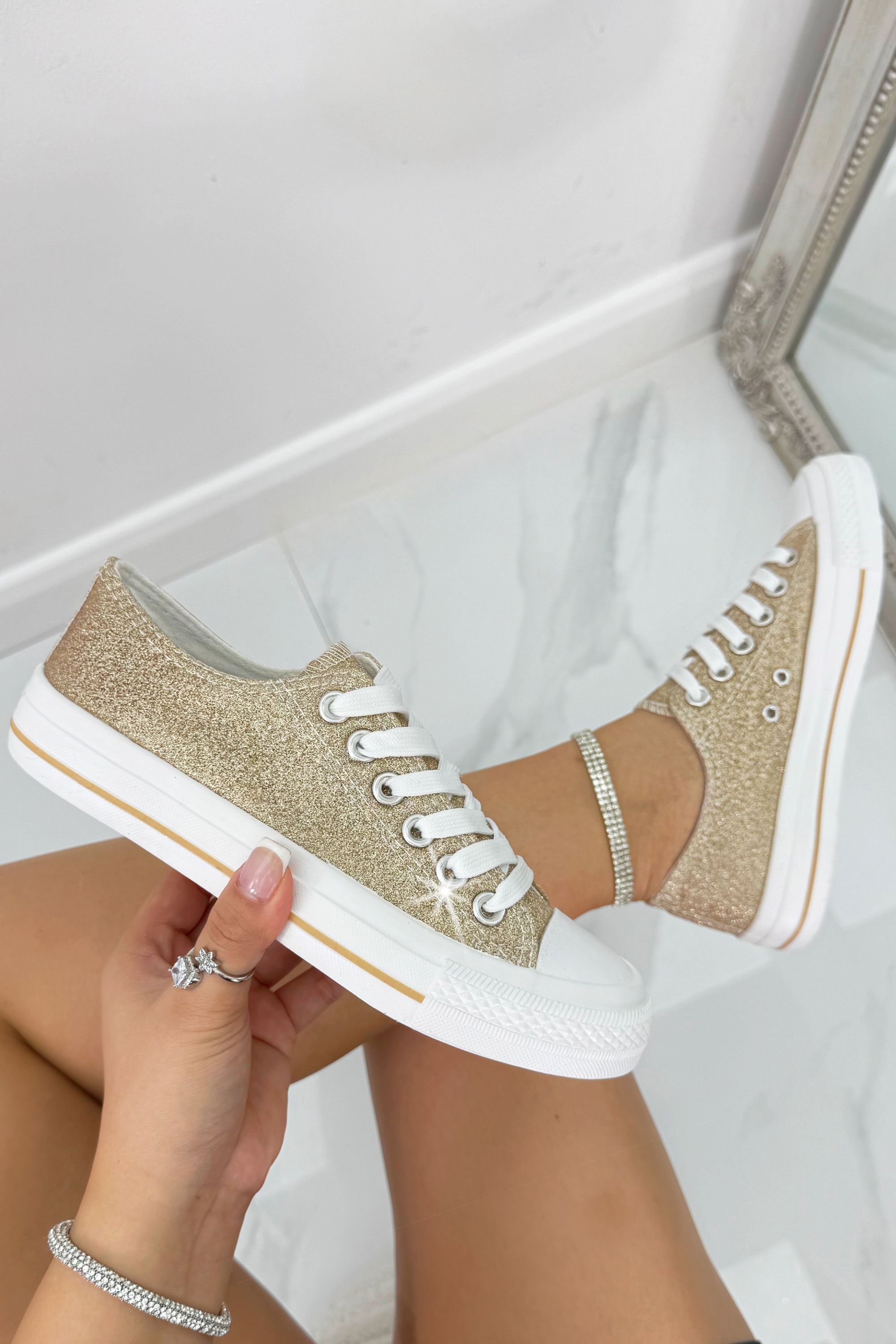 Love Lemonade Sparkly Glitter Canvas Lace Up Trainers
