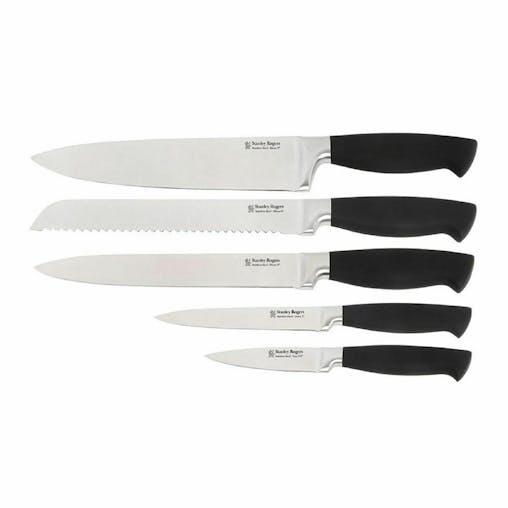 Stanley Rogers Acacia Knife Block 6 Piece Black Oval Knives 6Pc