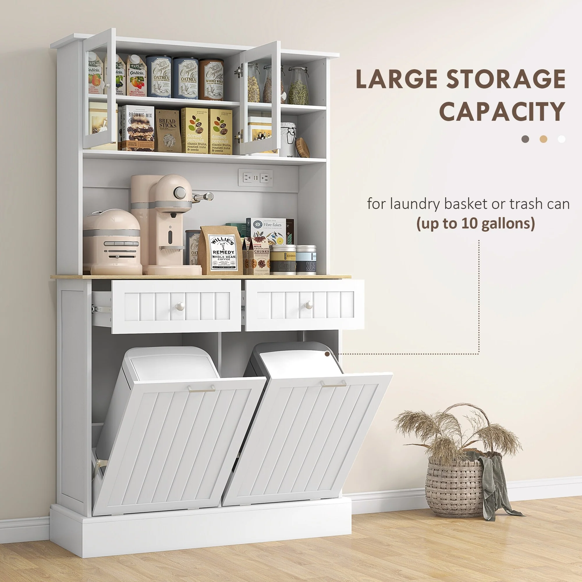 Kitchen Pantry Storage Cabinet with Charging Station