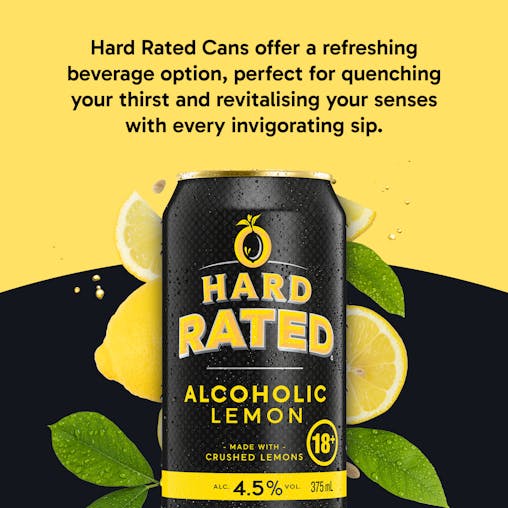 Hard Rated, Original Lemon Flavour, Refreshing Drink, 4.5% ABV, 375mL (Case of 30 Cans)