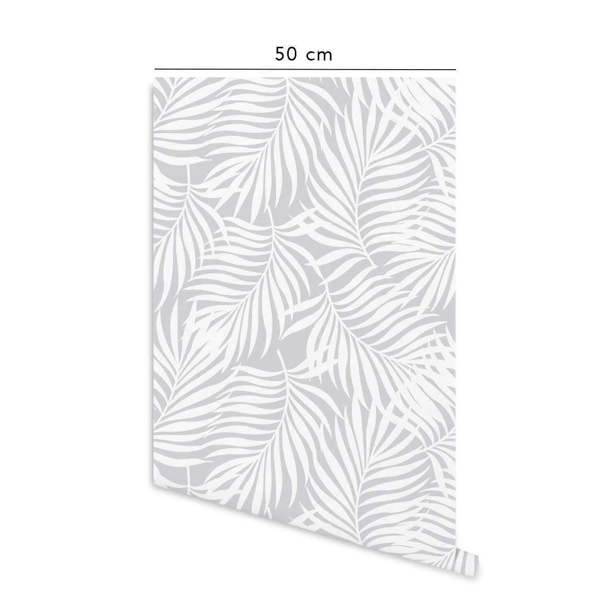 TROPICALEAVES - Papier peint vinyle adhésif tropicale gris cendré 50x300 cm