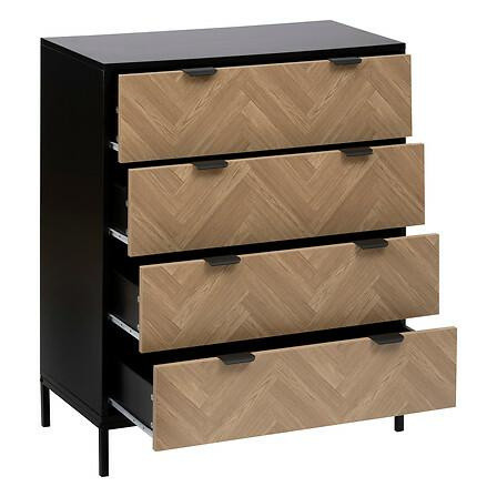 Komoda Chevrons 4 szuflady z efektem drewna w jodełkę