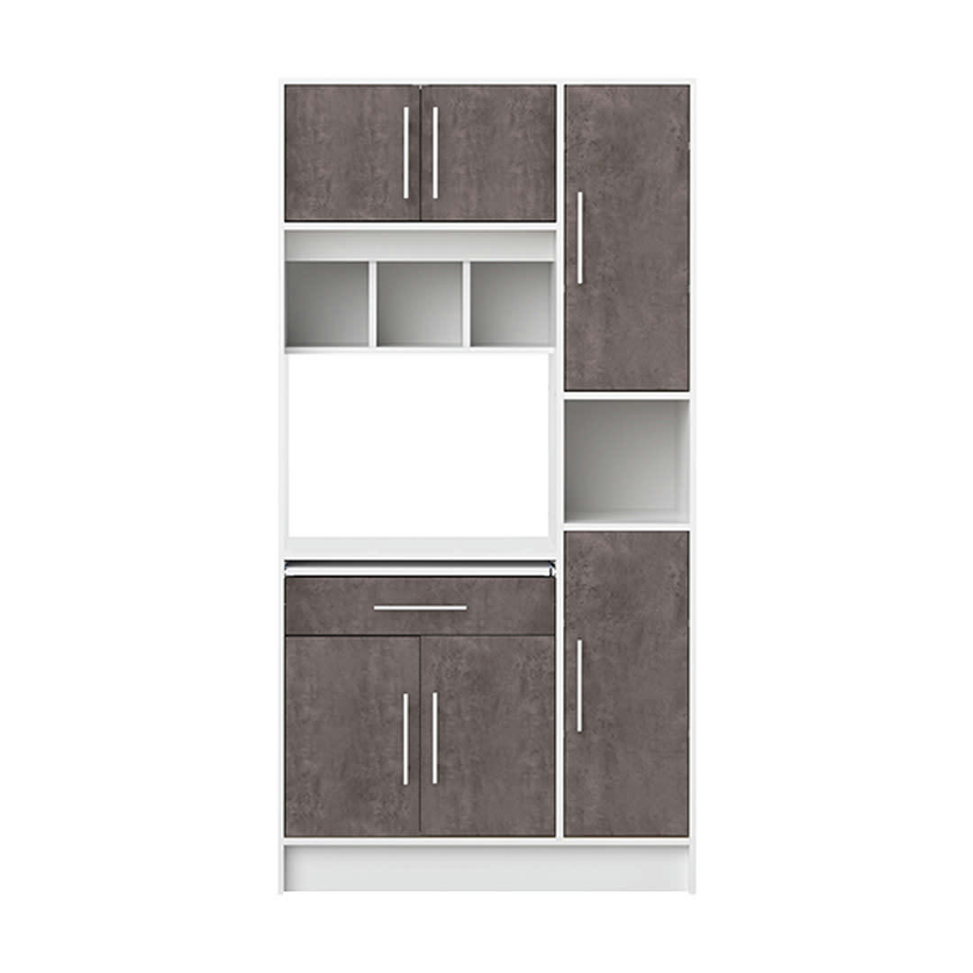 LOUISE - Desserte micro-onde effet bois blanc et béton