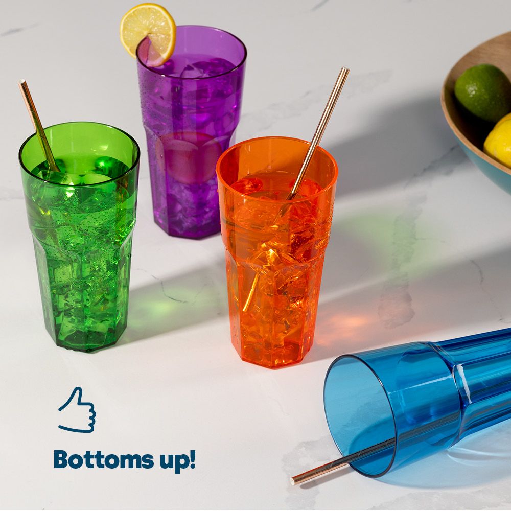 LIVIVO Plastic Tumblers Set of 4 600ml Multicolour Reusable Cups BPA Free Stackable Drinking Cups for Picnic