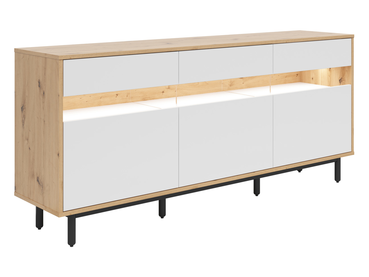Komoda Gap 190 cm z 3 drzwiami i szufladami dąb artisan/biały