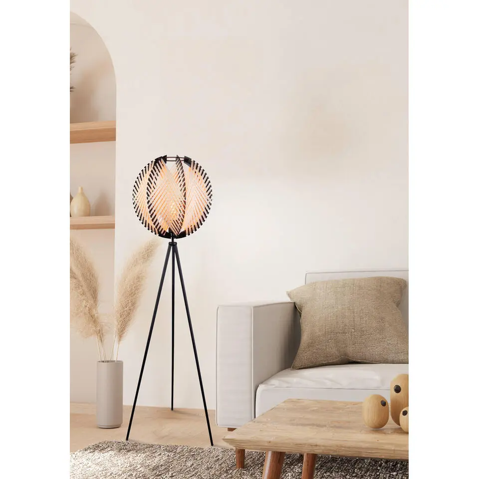 EGLO Waverton Staande lamp - E27 - Textiel/Hout - Zwart/Wit