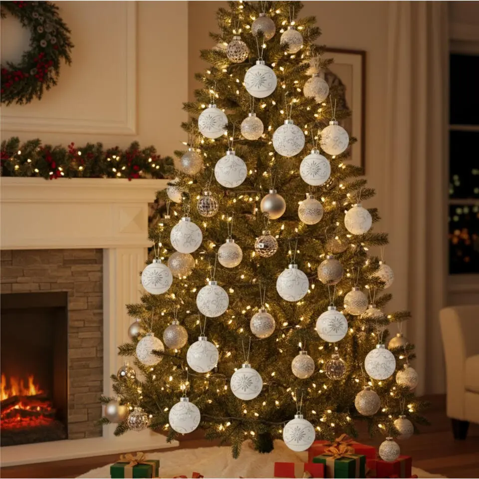 Othmar Decorations Luxe kerstballen - 12x - wit - 7,5 cm - glas