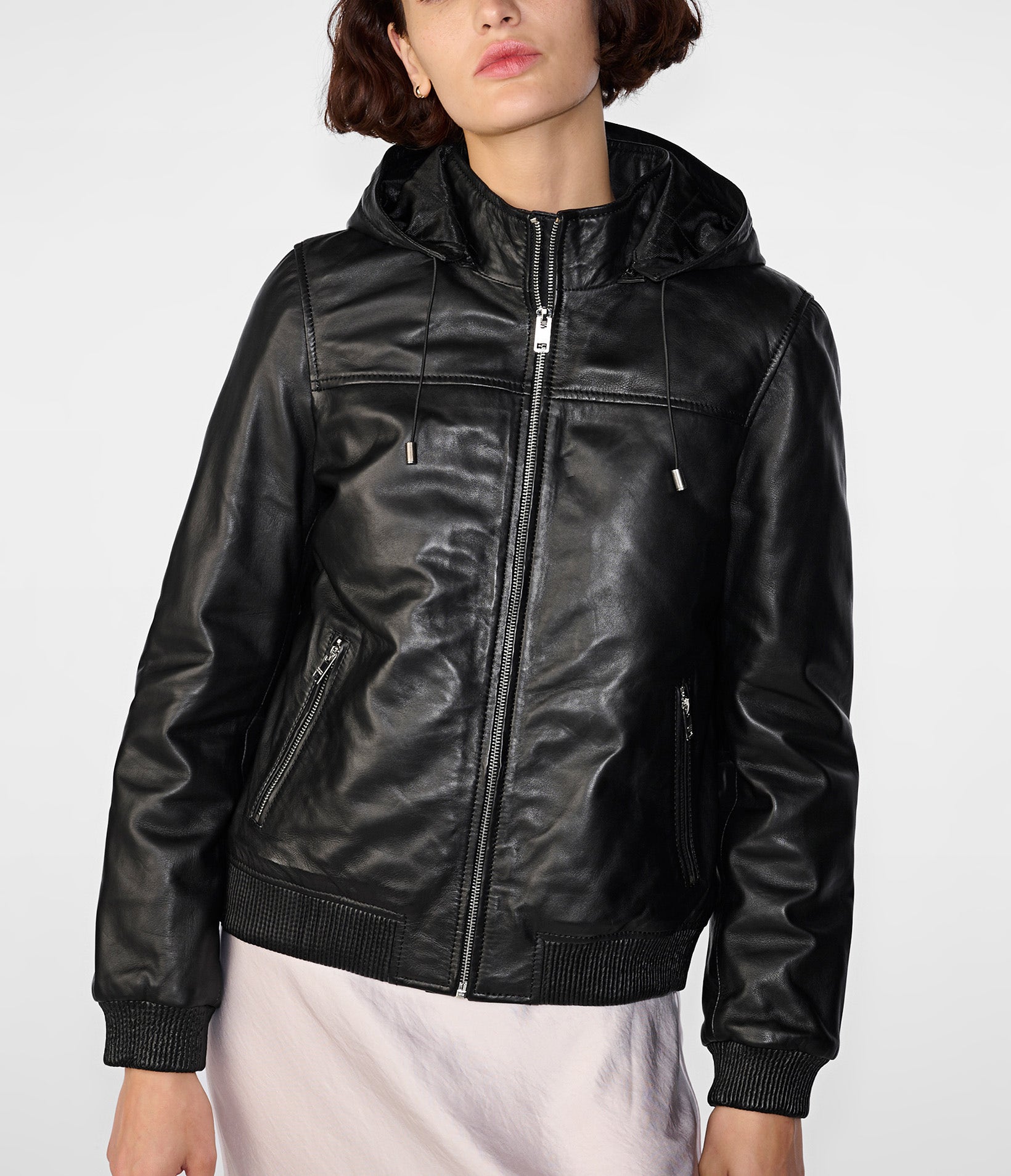 Kaylee Hooded leather Jacket