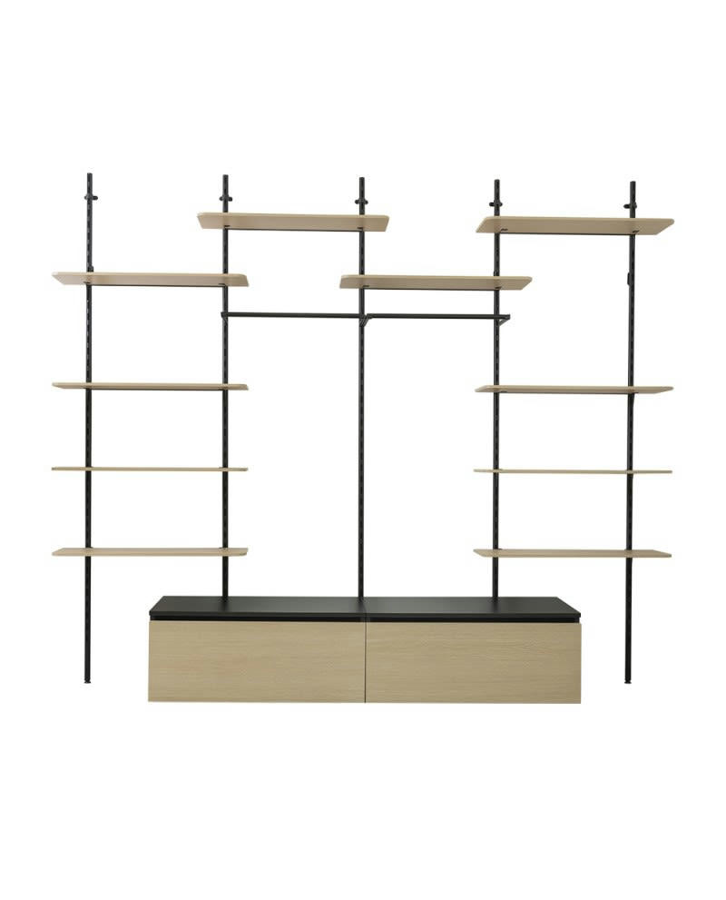 KALI - Dressing bibliothèque modulable  avec 10 étagères + 2 caissons bois