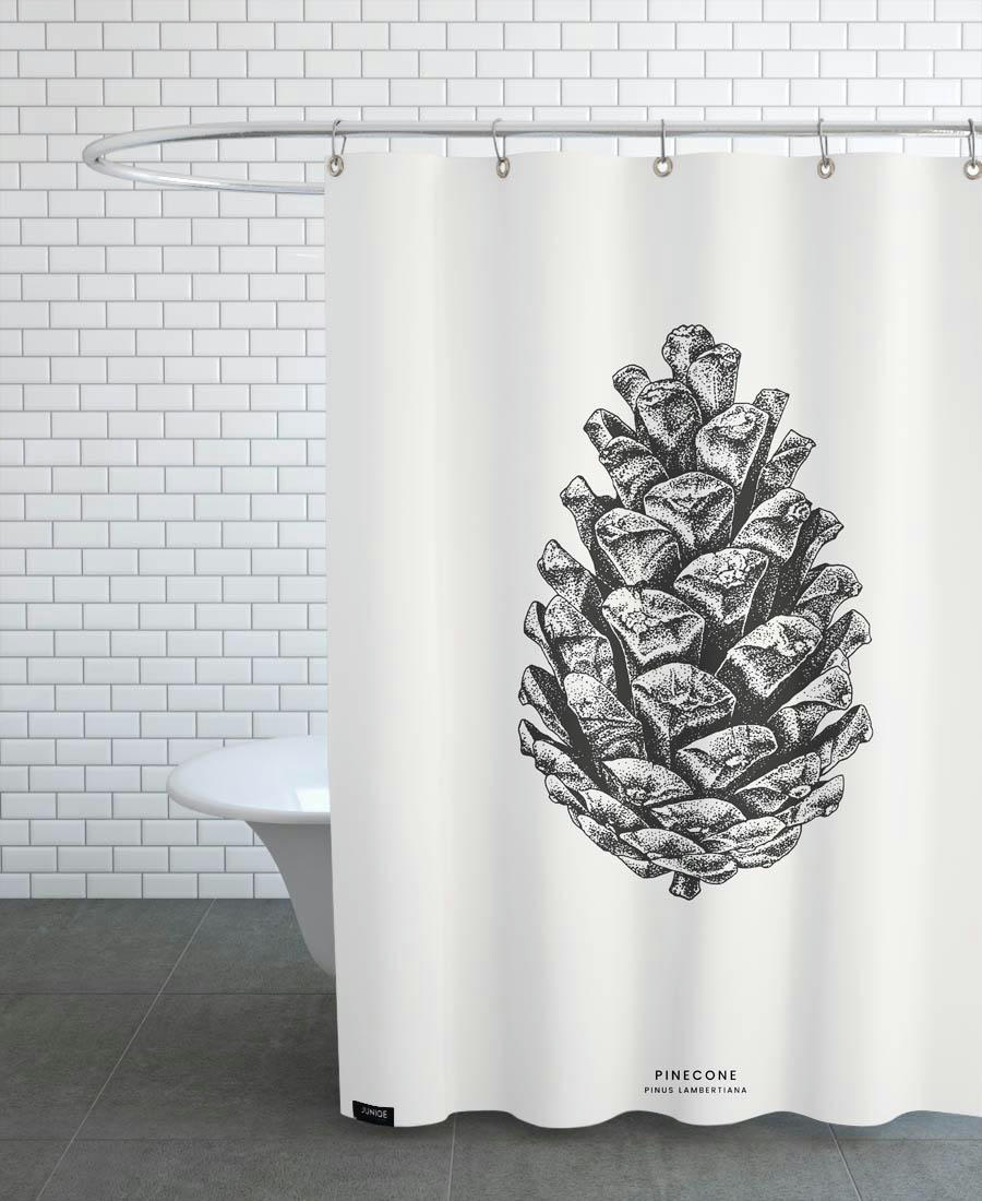 PINECONE - Rideau de douche en polyester en blanc ivoire & gris 150x200