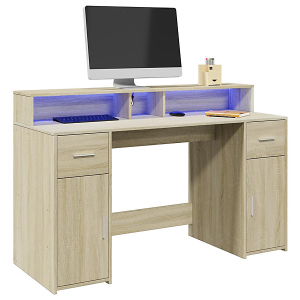 Bureau avec lumières LED chêne sonoma bois d'ingénierie vidaXL