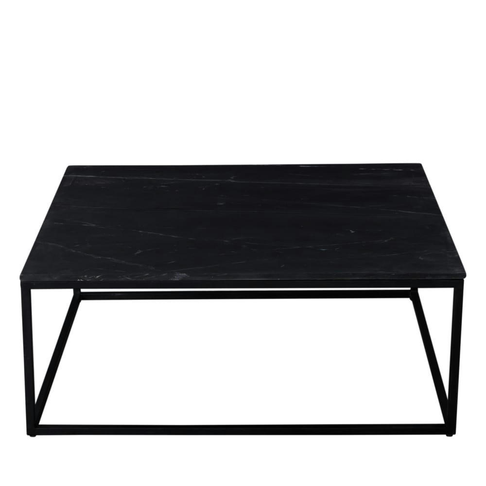SAKU - Table basse carrée en marbre noir et métal 100x100cm noir