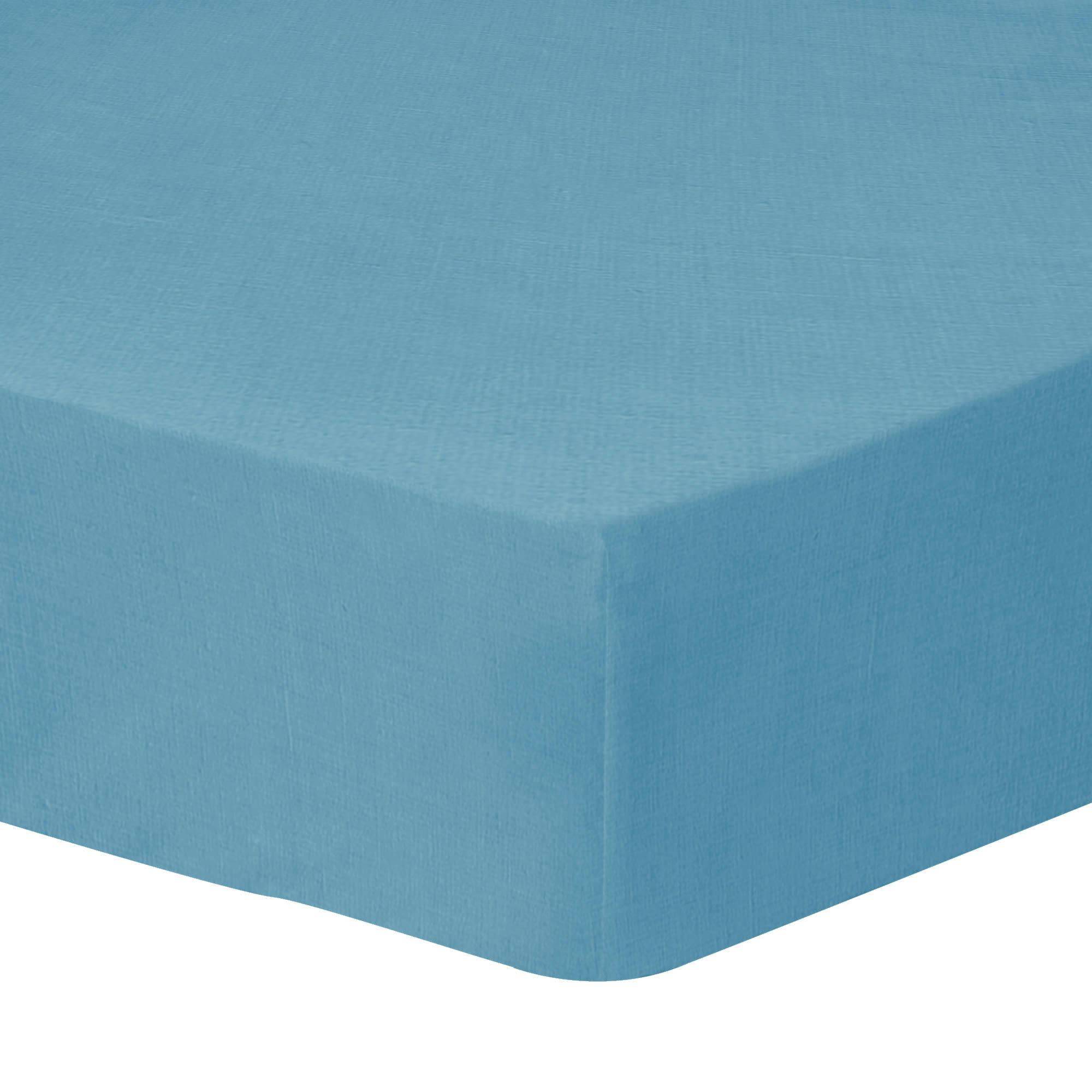LIN LAVE - Drap-housse uni en lin lavé Bleu Givré 140x190/200cm - Bonnet 30cm