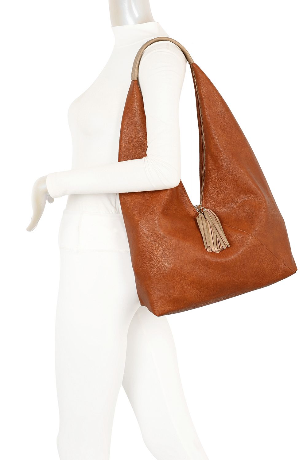 Fontanella Fashion Dunne Tassel Zip PU Leather Hobo Shoulder Bag