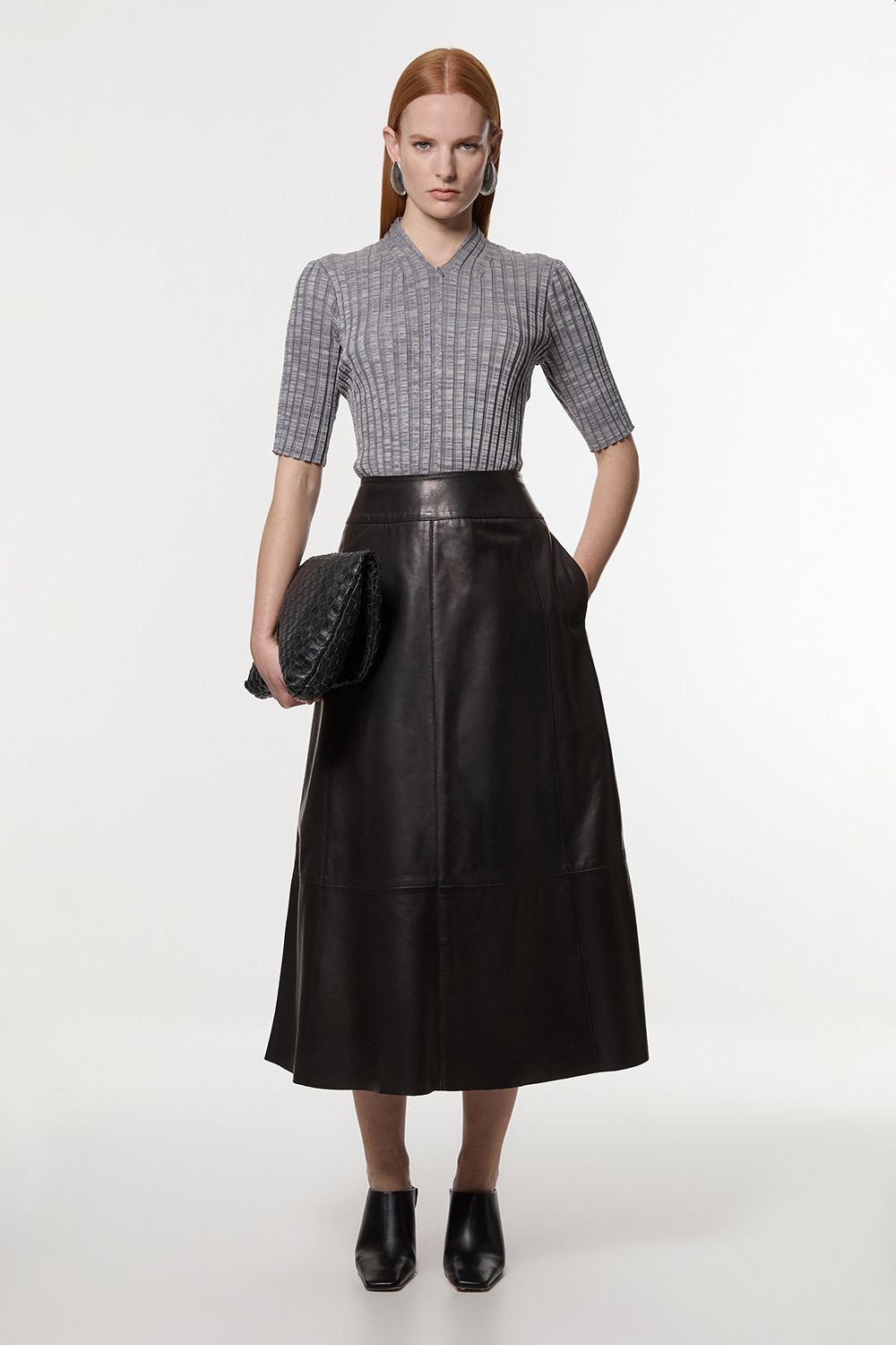 KarenMillen Twist Yarn Zip Detail Figure Form Ribbed Knitted Top