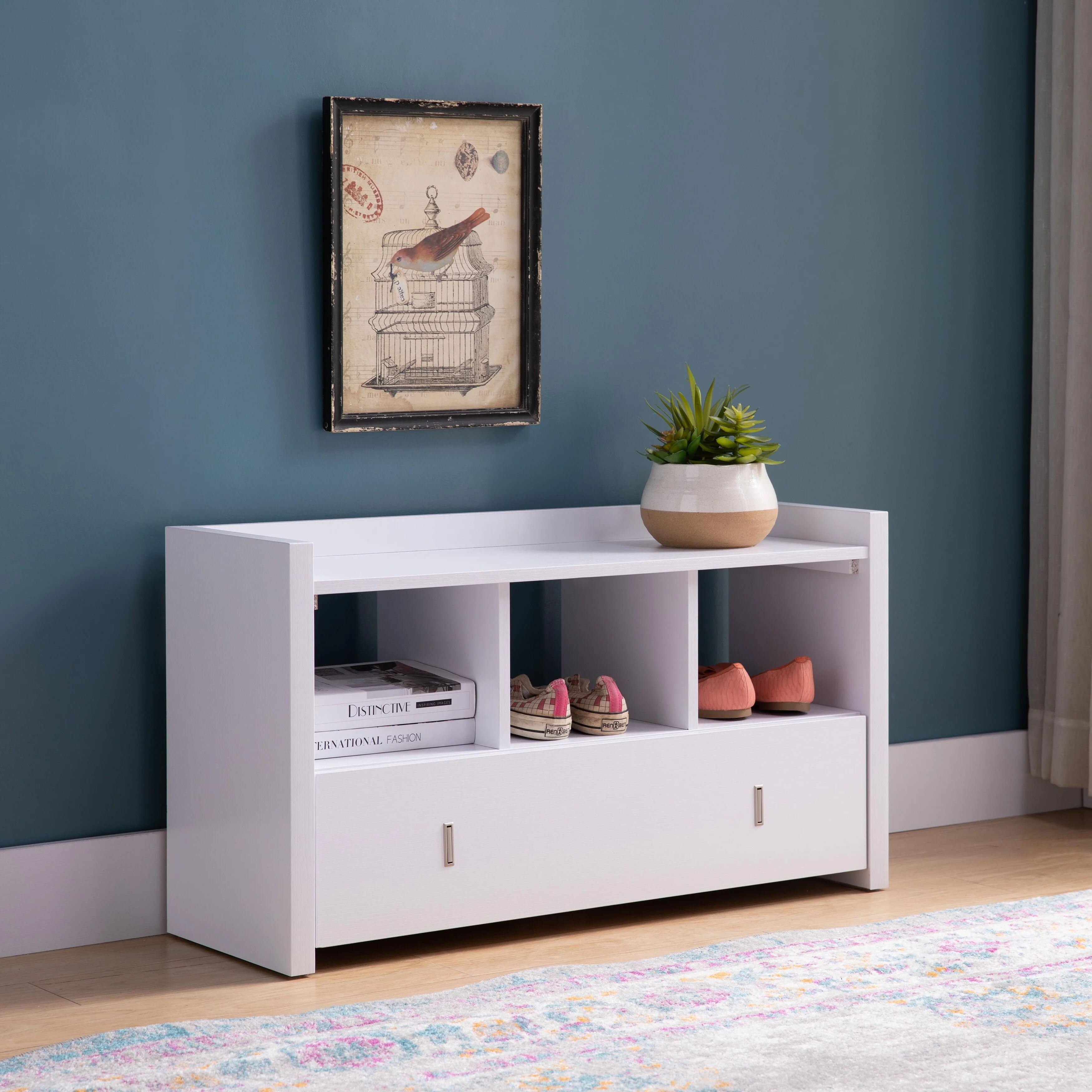 Shoe Entry Bench with Storage Drawer and Three Shelves