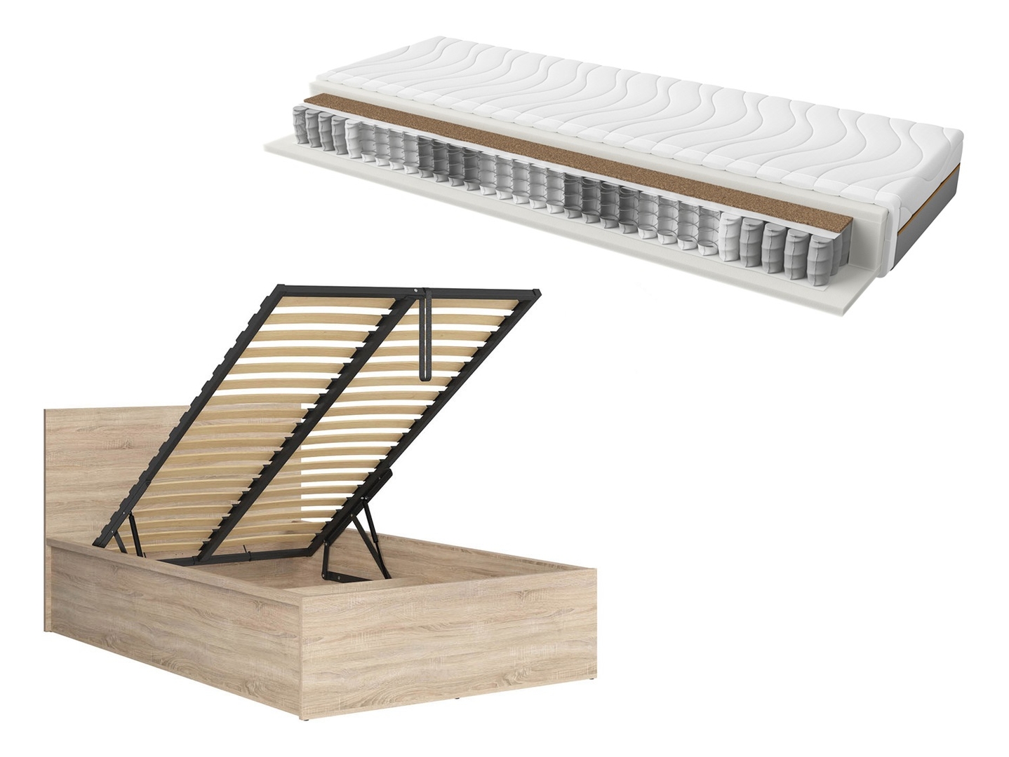 Zestaw łóżko Tetrix dąb sonoma ze stelażem i materacem Ceres AV 120x200