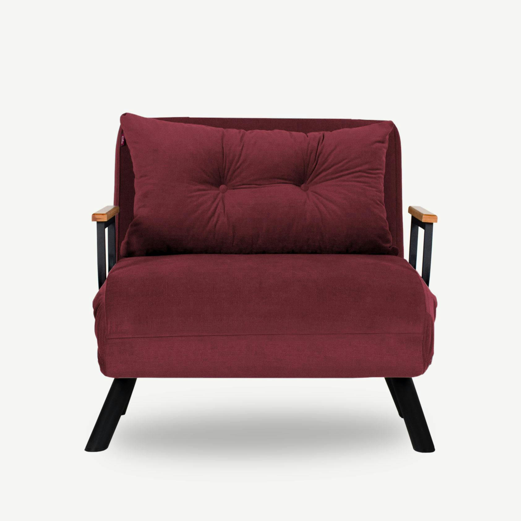 YOLANDA - Fauteuil convertible métal noir et tissu bordeaux
