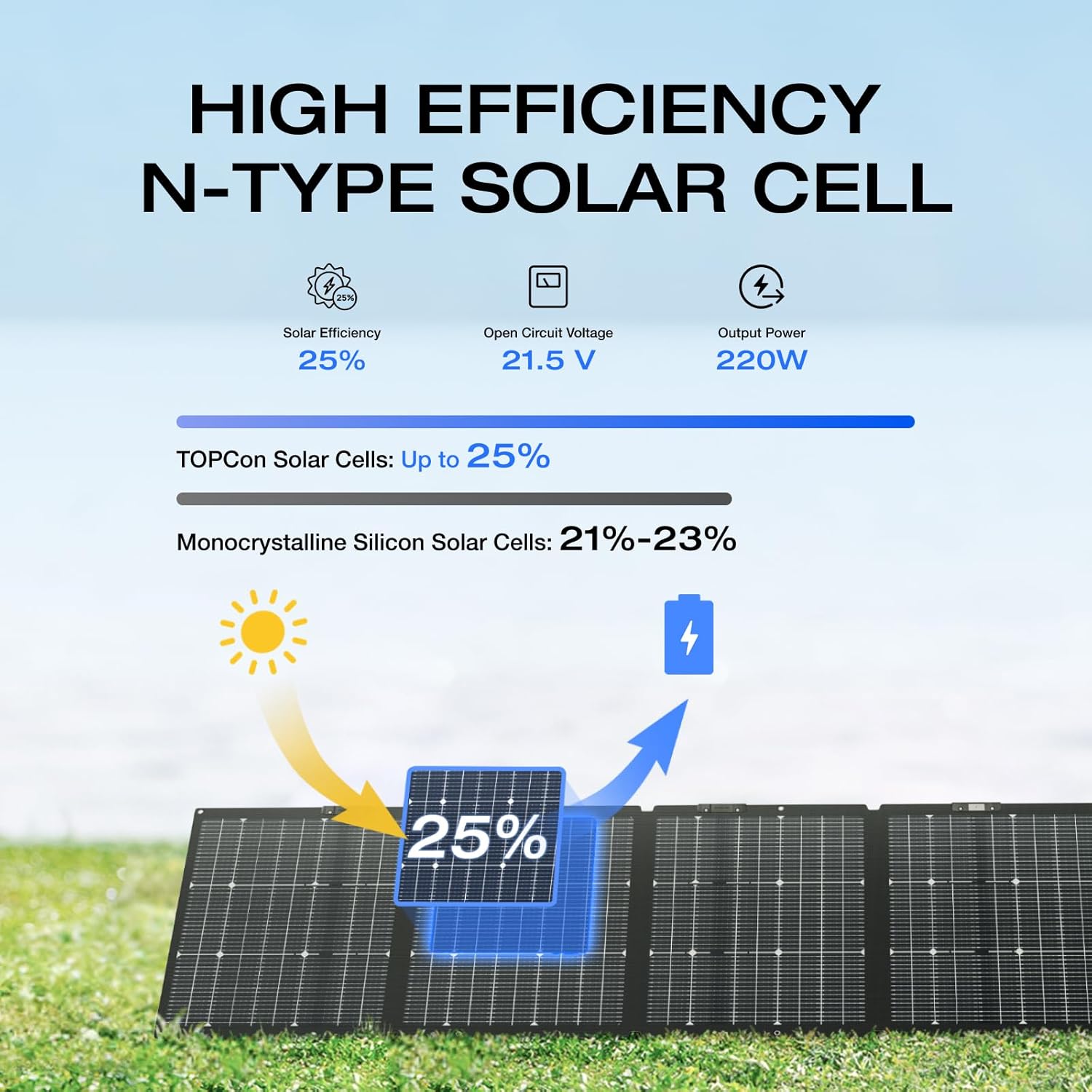 EF ECOFLOW 220W Portable Solar Panel  Bifacial Design Up to 25% Conversion Efficiency N-Type Solar Cell  with Adjustable Kickstand  IP68 Waterproof  Foldable Solar Panel for Camping RVing Home Backup