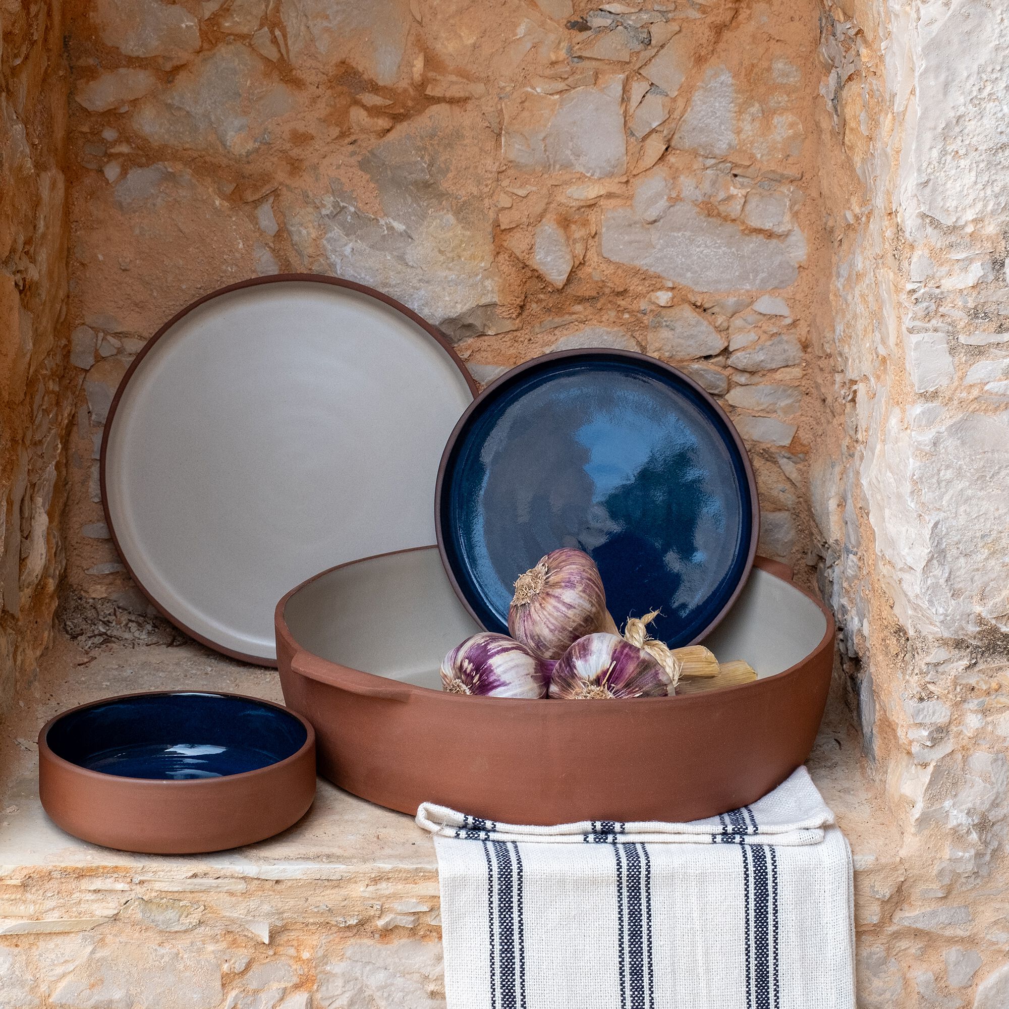 MARIA - Assiette à dessert en terre cuite et grès D19cm - bleu