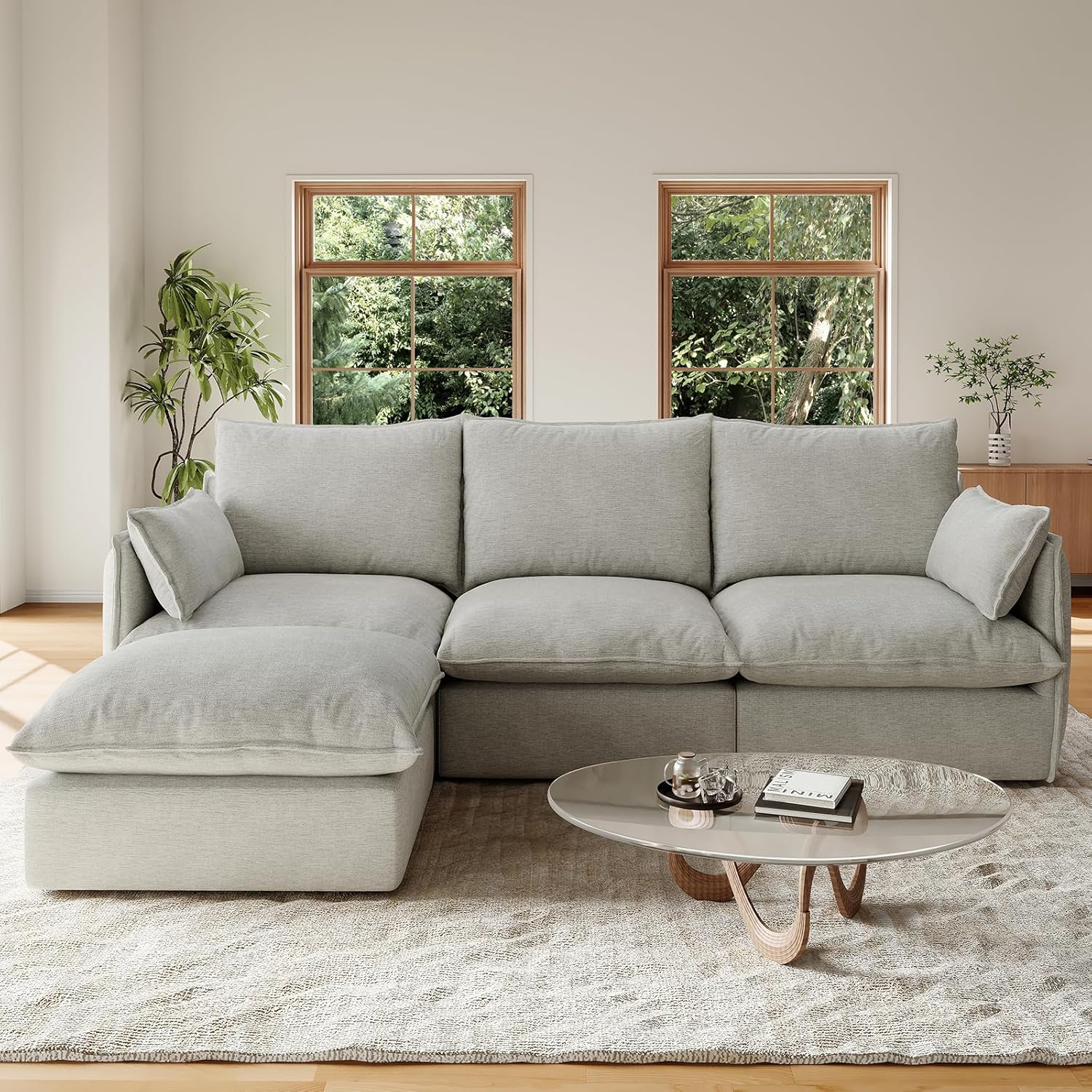 94.5 L Shape Cloud Modular Sectional,4 Seater Waterproof High Backrest Sectional Sofas,Down Filled Modular Couch with Removable Washable Cover for Living Room,Light Gray