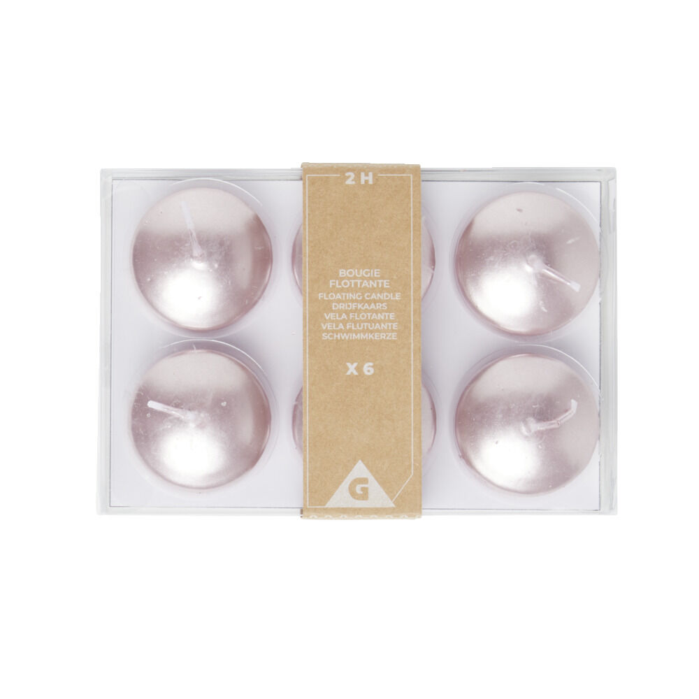 Lot de 6 bougies flottantes cire rose Ø4,5cm