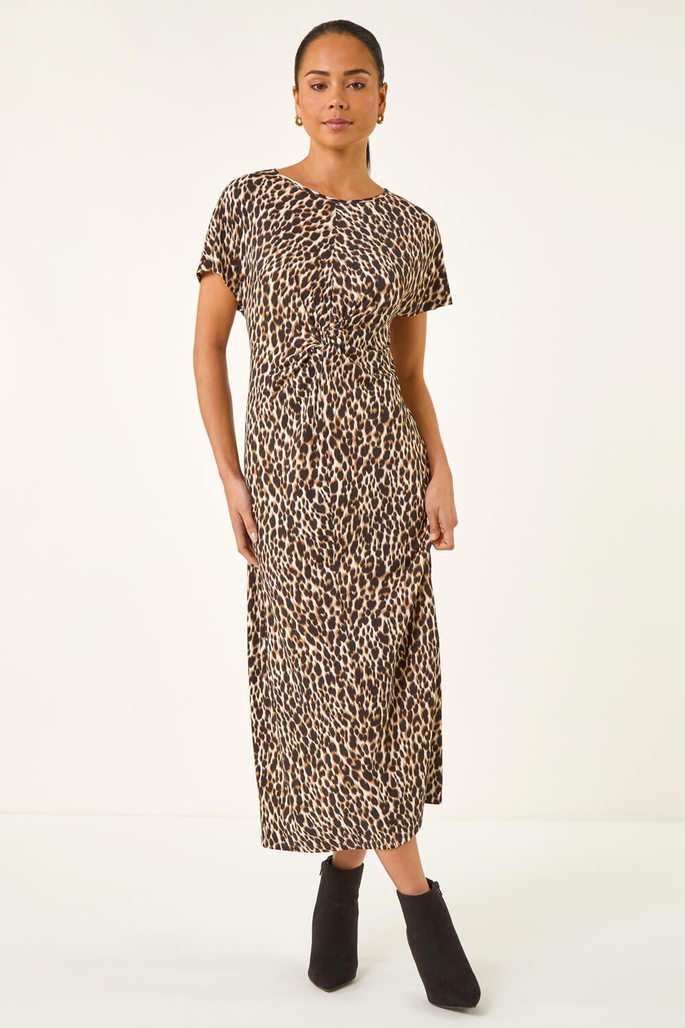 Roman Petite Animal Twist Front Stretch Dress