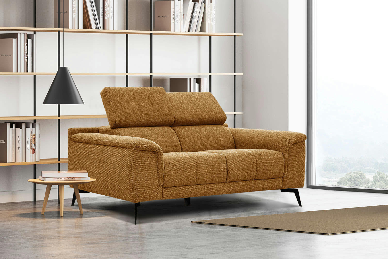 FIERO - Canapé droit 2 places tissu orange