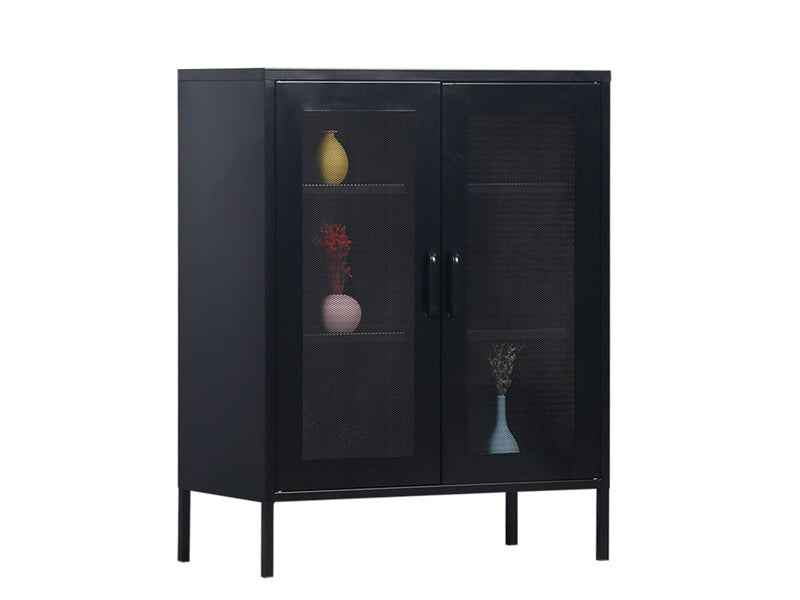 MaximaVida metalen locker vitrine kast Finn 102 x 80 x 40 cm zwart - 2 schappen
