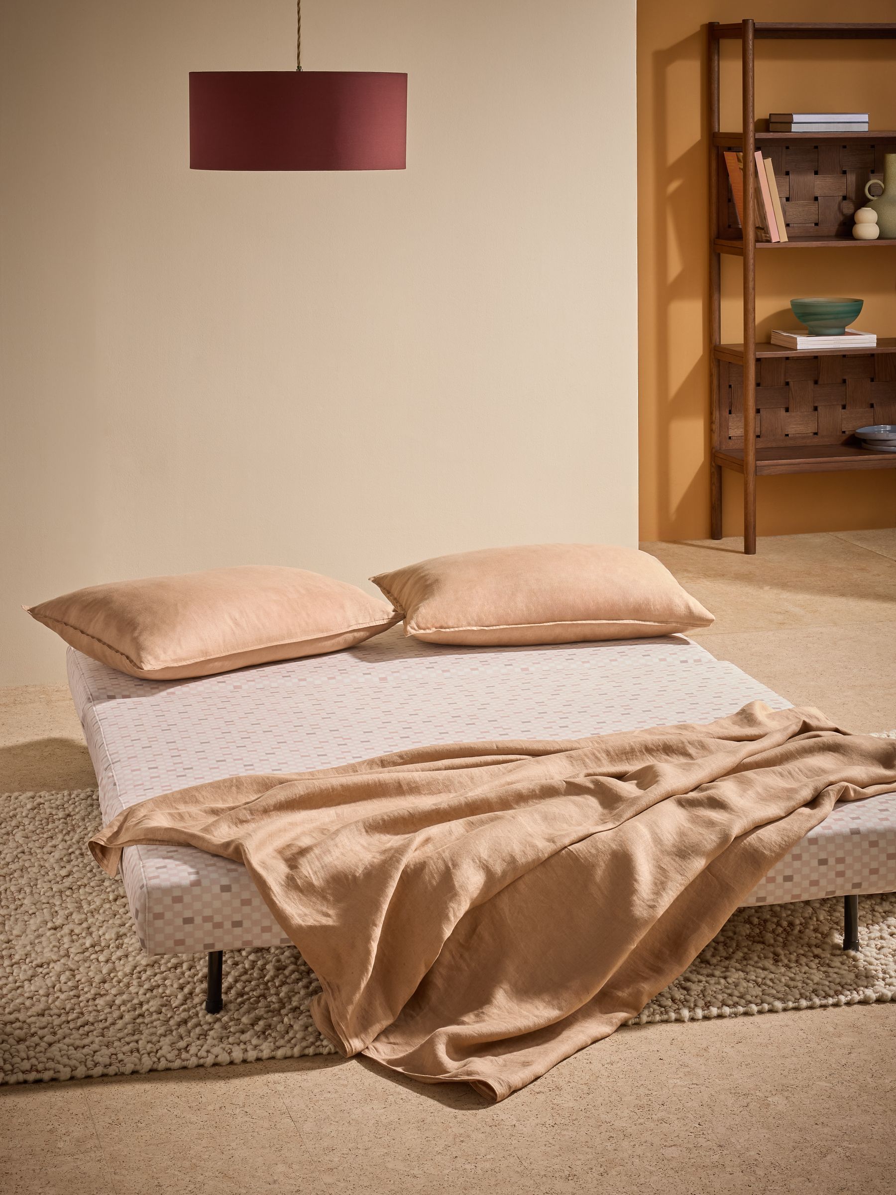 Large Elara 2 Seater Sofa Bed in Blush Pink Checked Velvet