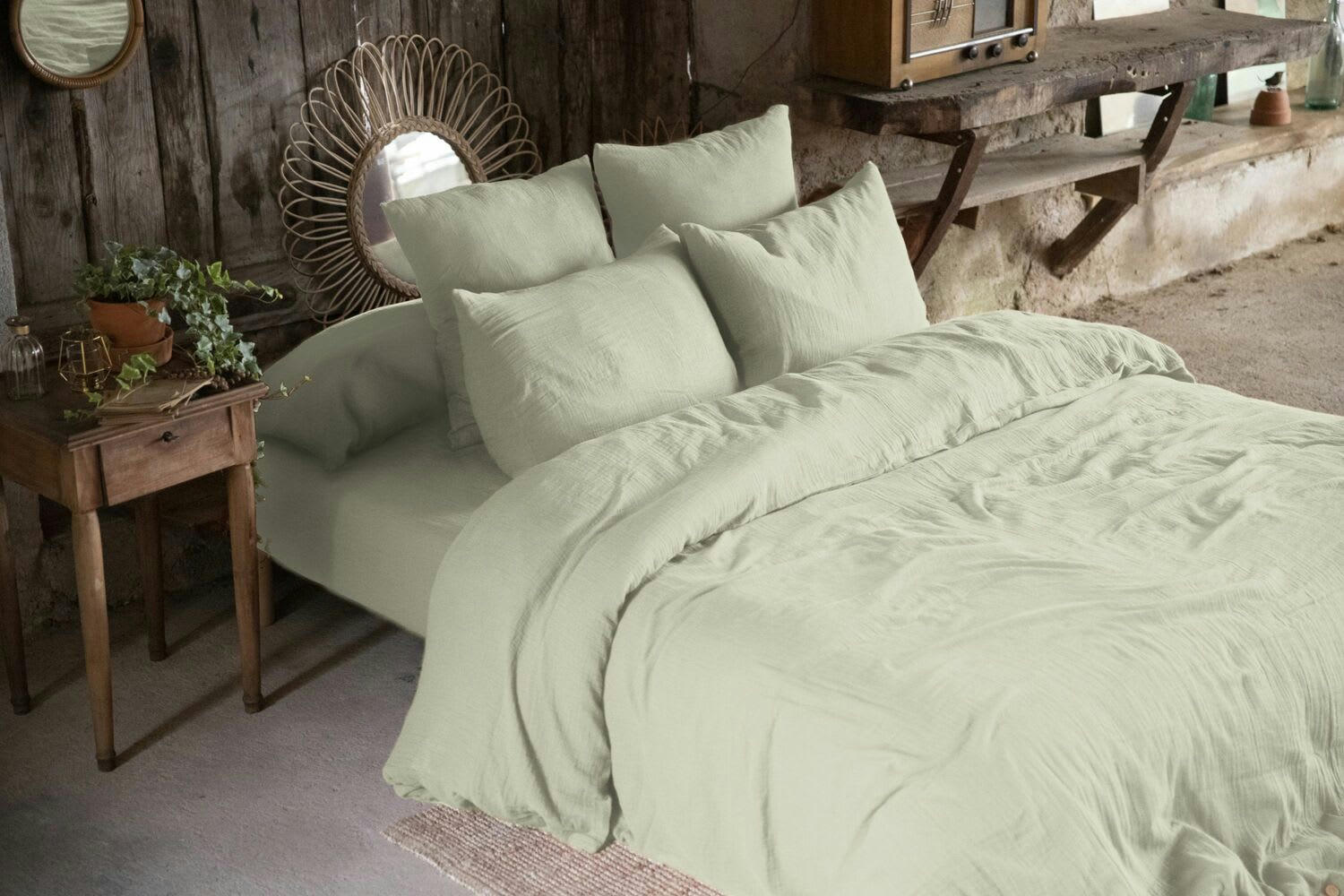 VERT - Housse de couette gaze de coton vert 140x200 cm