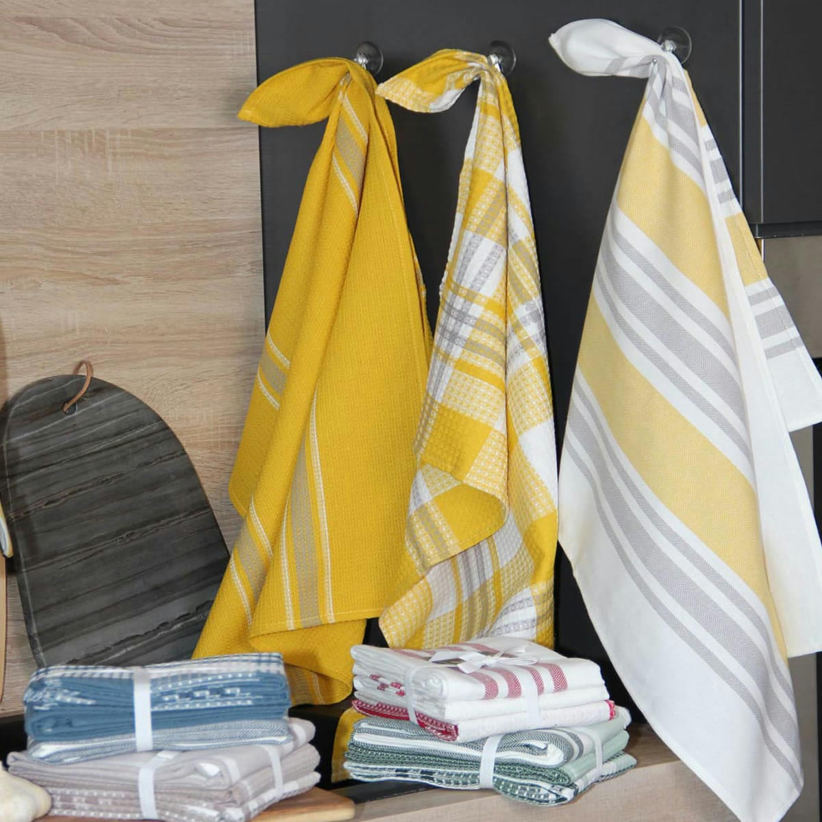 CUISINE - Lot de 3 torchons de cuisine coton curry 70 x 50