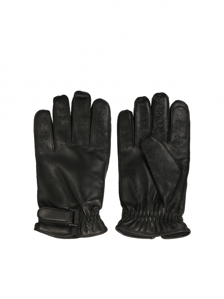 Black men's gloves with perforations on the fingers