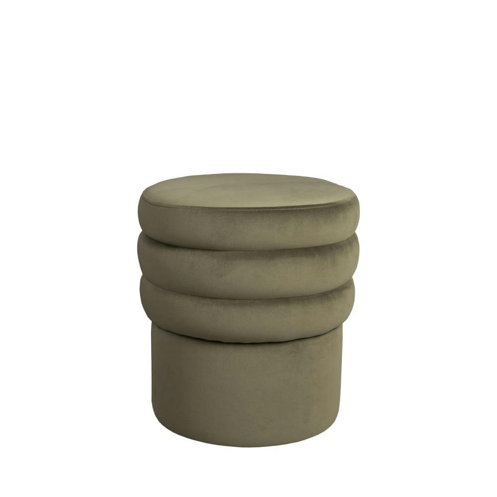 ADITI - Tabouret rond en velours D40cm vert kaki