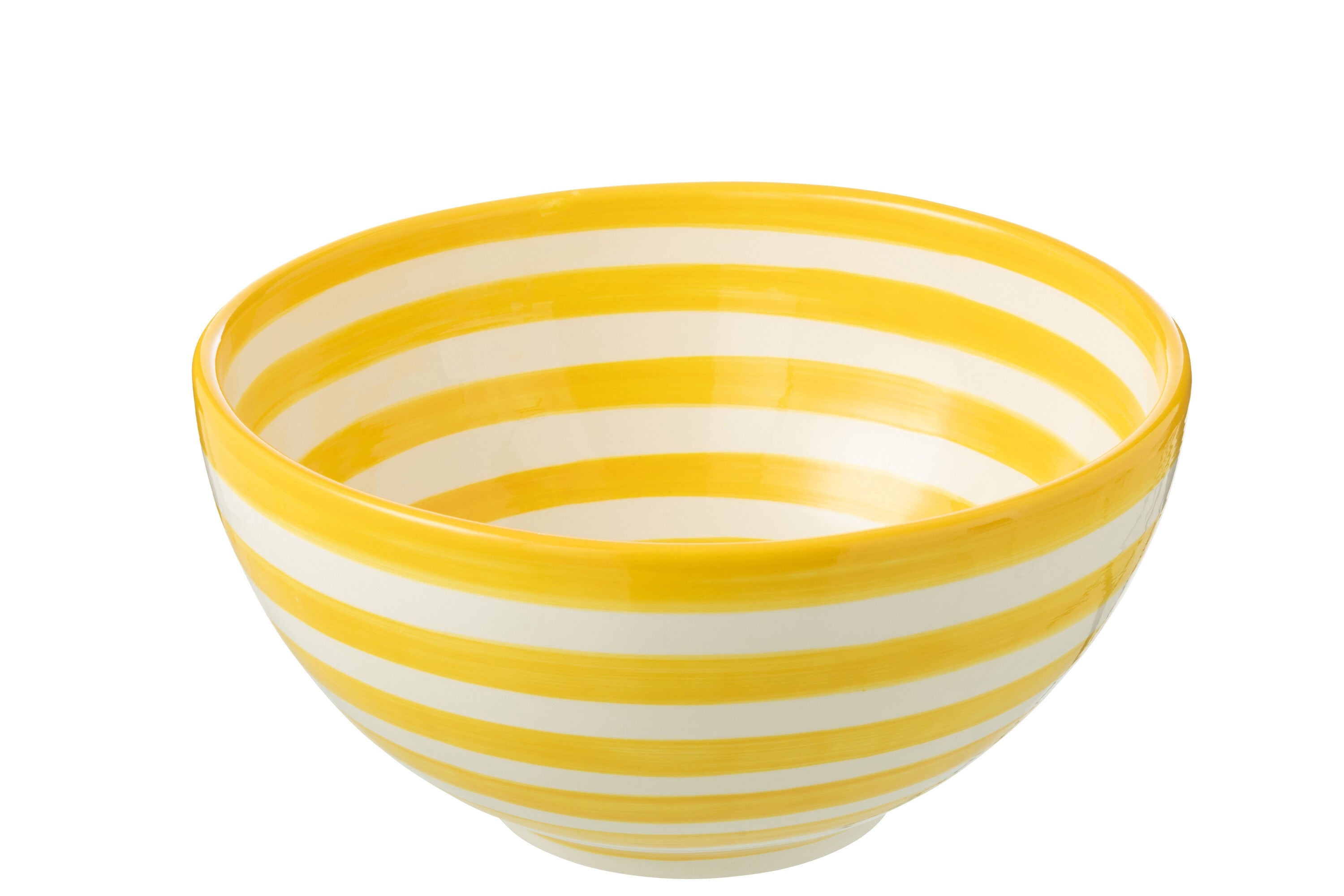 J-Line kom Granada Stripes High - keramiek - wit/geel - large - Ø 28 cm