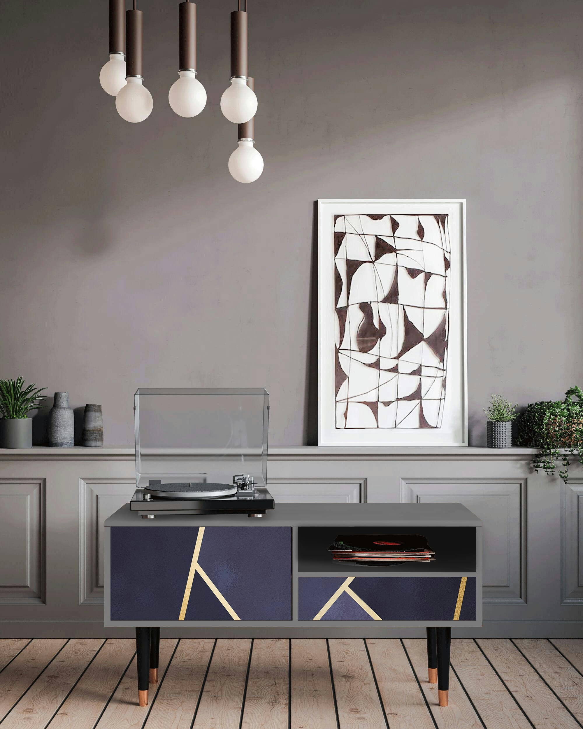 THE AMETHYST - Meuble TV  bleu 1 tiroir et 1 porte L 115 cm