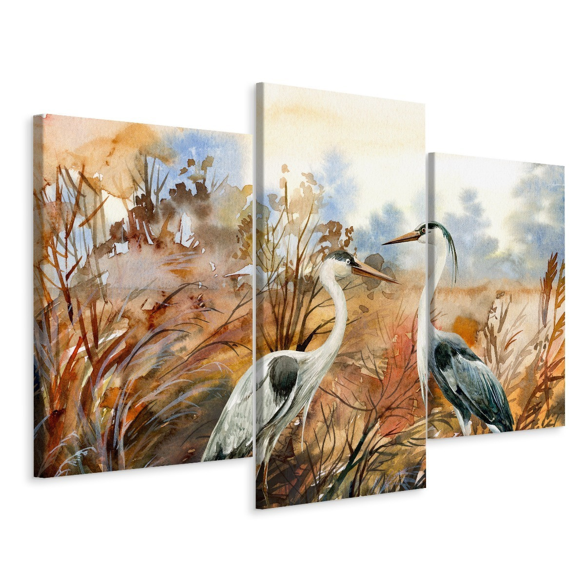 Obraz Tryptyk CZAPLA Żuraw Rośliny Malunek 60x40cm