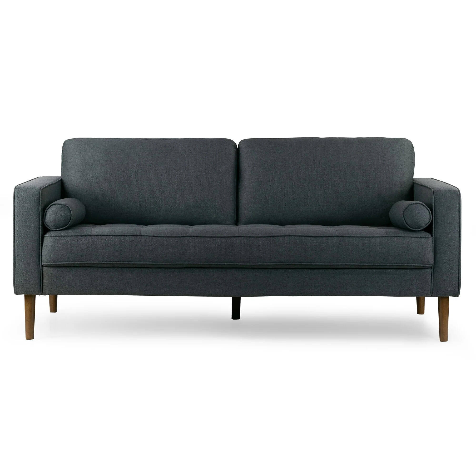 Bisera Dark Gray Twill Tufted Fabric Sofa with Walnut Wood Legs