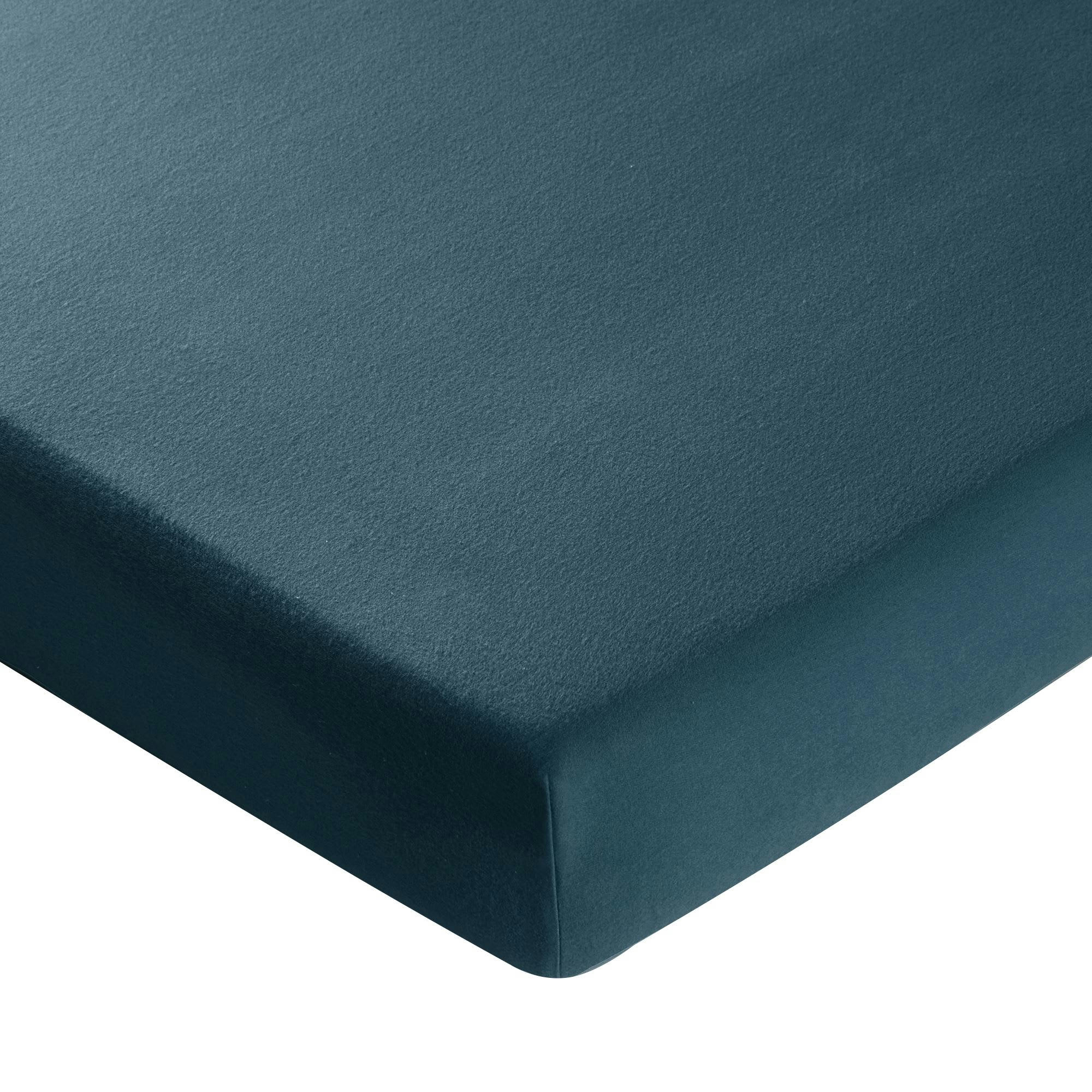 FLANELLE UNIE - Drap-housse 140x200x28 bleu canard en coton