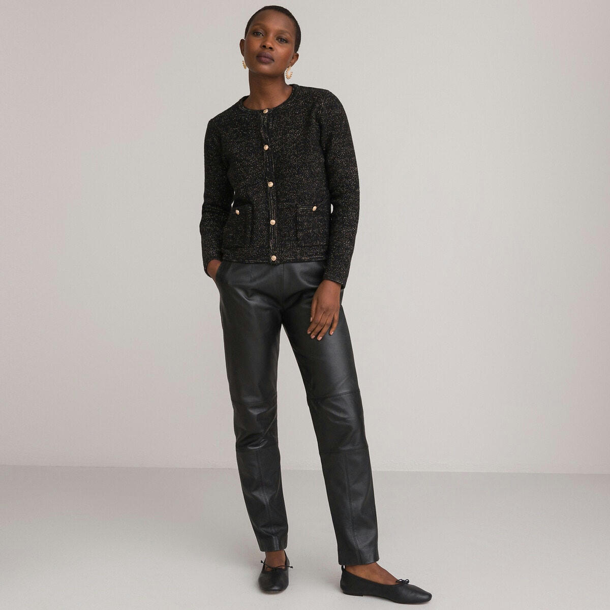 Cardigan col rond, en grosse maille, boutonné
