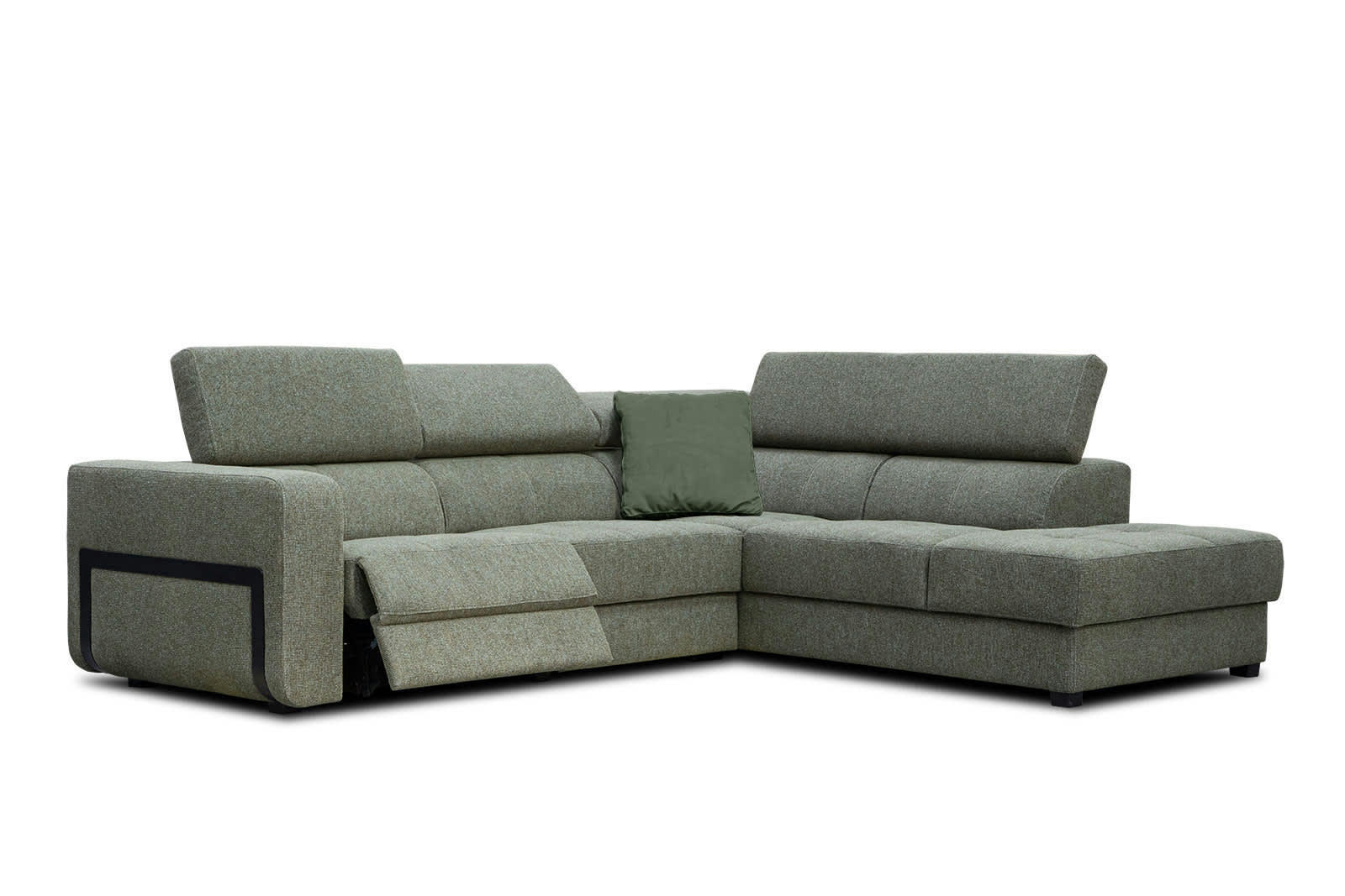 BERGO - Canapé d'angle droit 5 places avec une relax électrique tissu vert