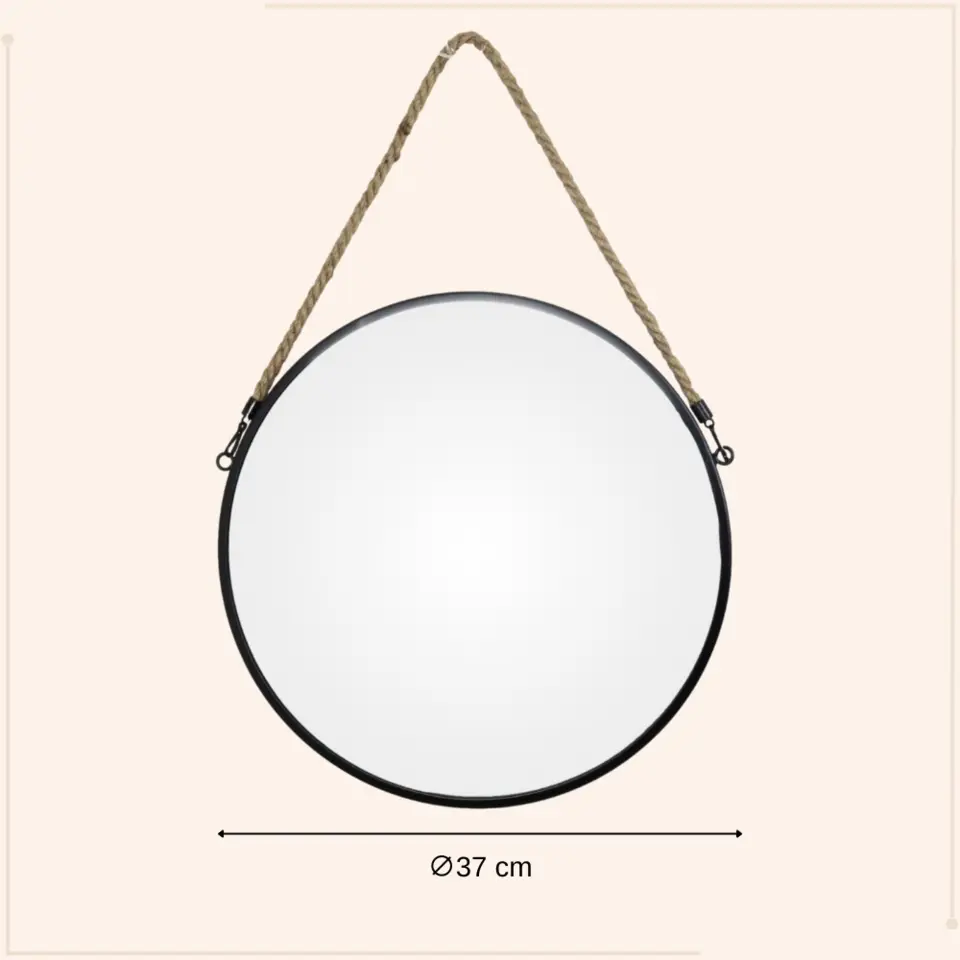 MISOU Spiegel Rond met Touw Zwart Spiegels 37cm Wandspiegel