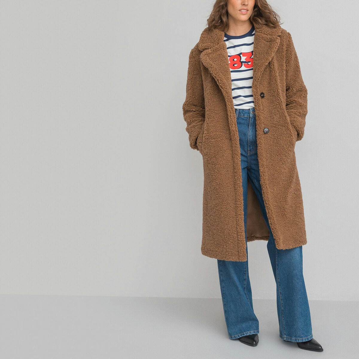 Manteau long, maille peluche