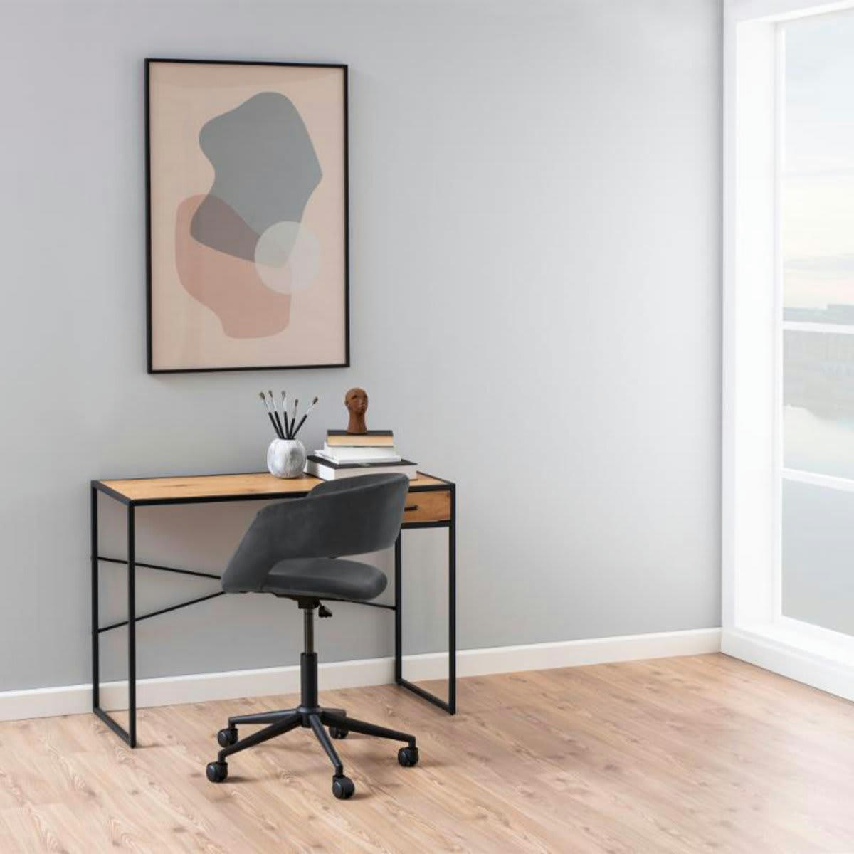 GRADE - Chaise de bureau moderne à roulettes en velours gris